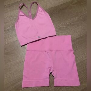 Set Active Sculptflex V Ribbed Bra and Bike Shorts in Flamingo - Size Small
